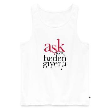 ASK KAC BEDEN GIYER ? - Männer Premium Bio Tank Top - Weiß - Vorne - AI Model Male 178 light (178cm)