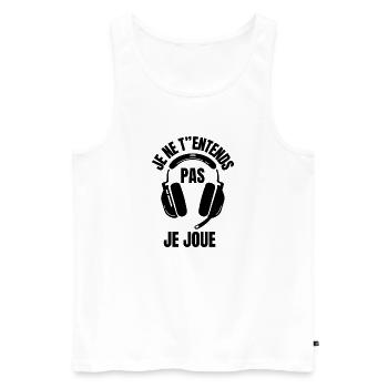 je ne t'entends pas je joue - Débardeur bio Premium Homme - blanc - Devant - AI Model Male 178 light (178cm)