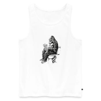 Gorilla genießt die Lektüre auf Toilette - Männer Premium Bio Tank Top - Weiß - Vorne - Michal (187cm)