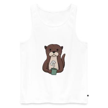 Loutre grincheux avec café muffins du matin - Débardeur bio Premium Homme - blanc - Devant - AI Model Male 178 light (178cm)