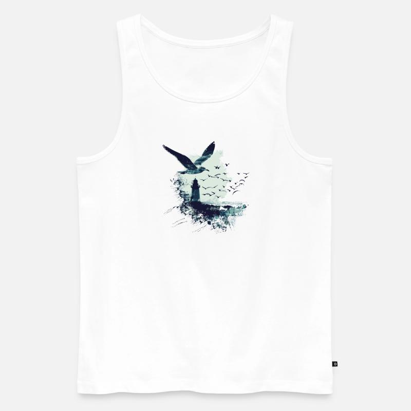 Möwe Seevogel Leuchtturm - Männer Premium Bio Tank Top - Weiß