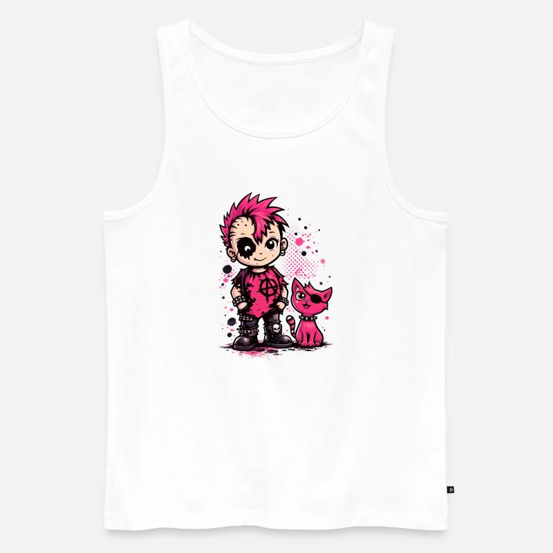 Punk Kid mit pinker Katze - Männer Premium Bio Tank Top - Weiß