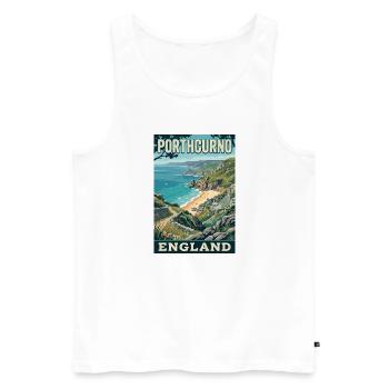 Erleben Sie die Cornwall-Küste von Porthcurno in England - Männer Premium Bio Tank Top - Weiß - Vorne - Michal (187cm)