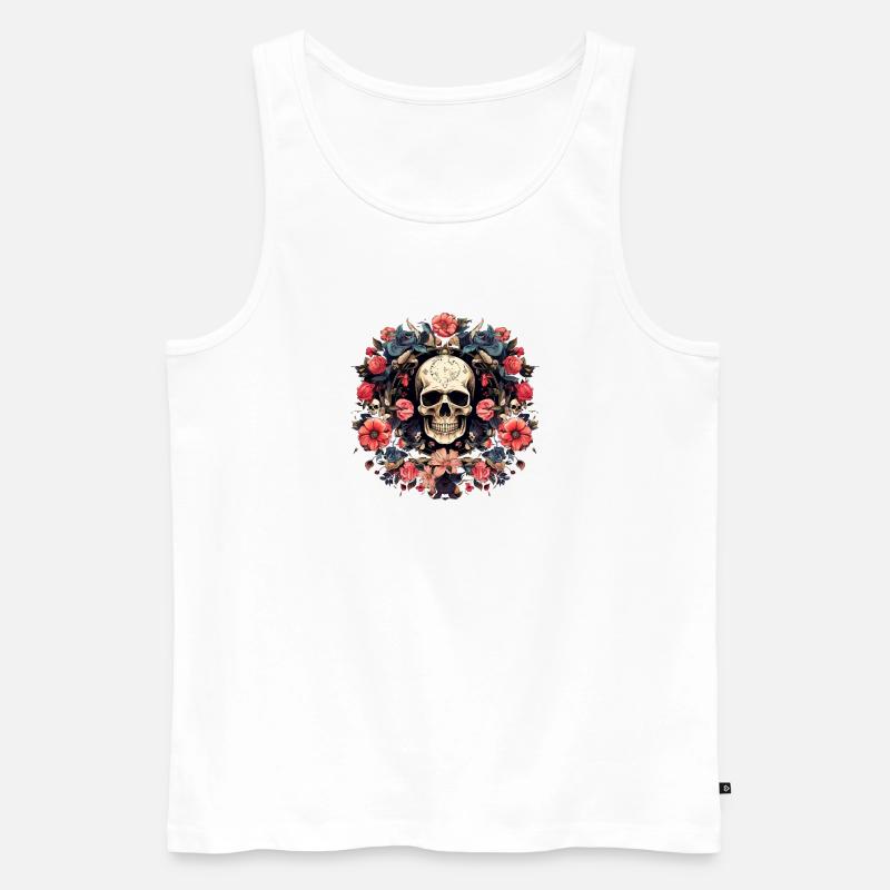 Skull Bloom Circles - Männer Premium Bio Tank Top - Weiß