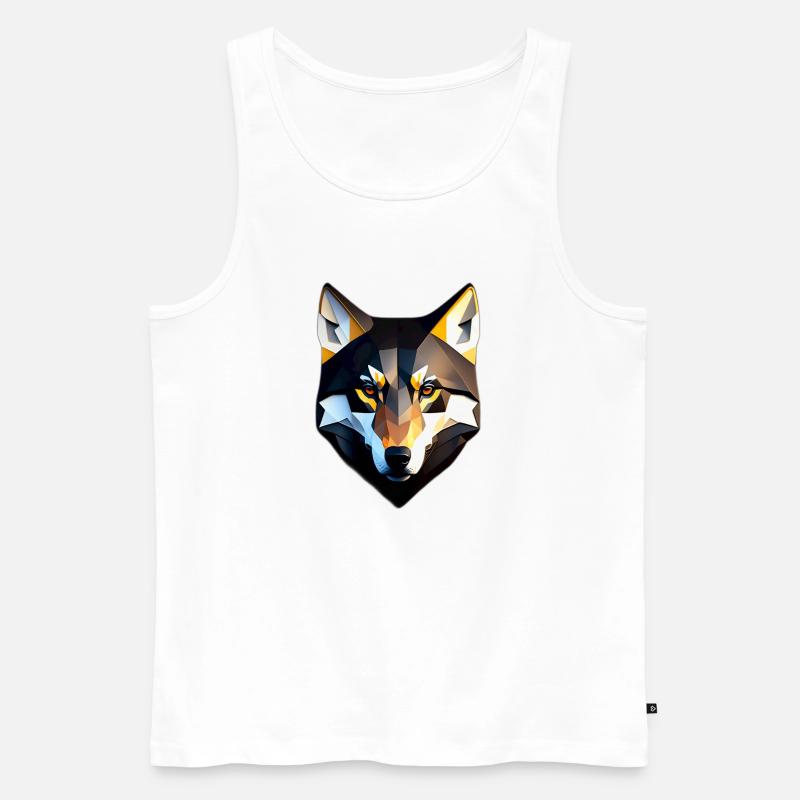 Low Poly Wolf Gesicht Design - Männer Premium Bio Tank Top - Weiß