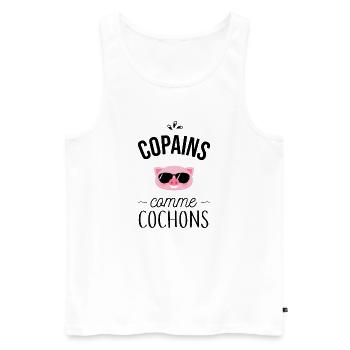Copains comme cochons - Débardeur bio Premium Homme - blanc - Devant - AI Model Male 178 light (178cm)