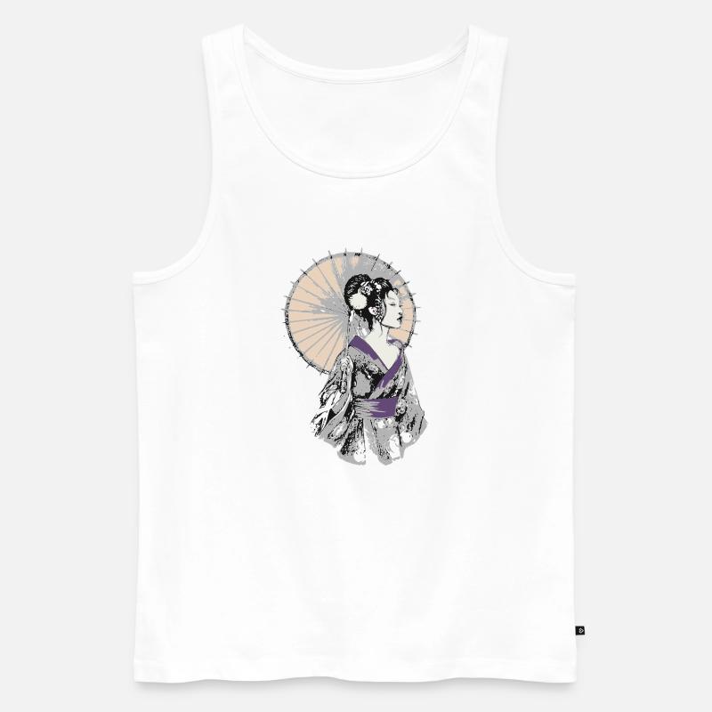 Geisha Elegance mit Sonnenschirm - Männer Premium Bio Tank Top - Weiß