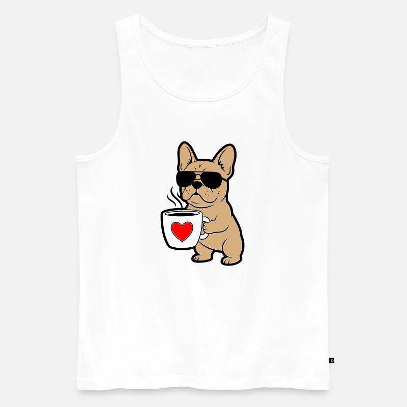 Frenchie Hund Kaffee Comic - Männer Premium Bio Tank Top - Weiß