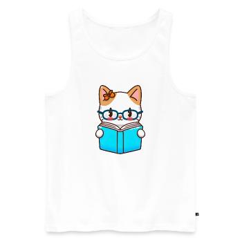 Kawaii Katze Liest Buch Kater Literatur - Männer Premium Bio Tank Top - Weiß - Vorne - AI Model Male 178 light (178cm)