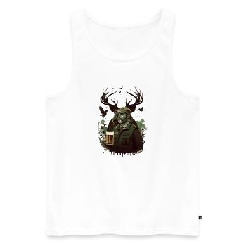 Un chasseur en pleine nature boit une bière - Débardeur bio Premium Homme - blanc - Devant - Michal (187cm)