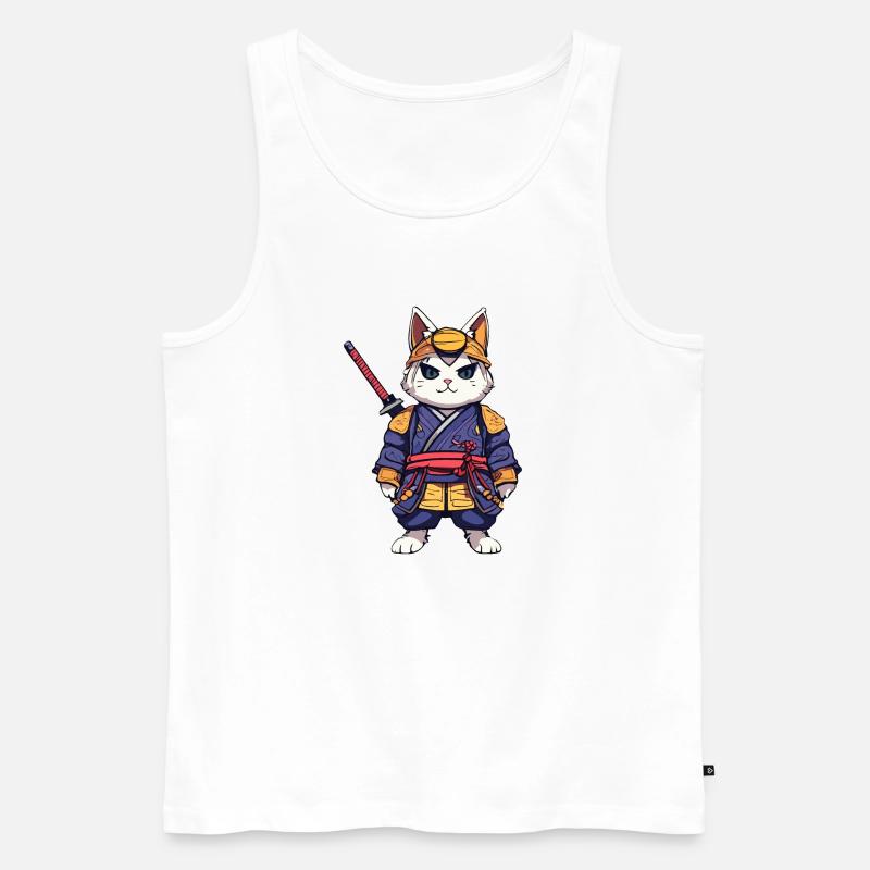 Samurai-Katze #9 - Männer Premium Bio Tank Top - Weiß