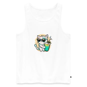 Le chat le plus cool de la plage - Débardeur bio Premium Homme - blanc - Devant - Michal (187cm)