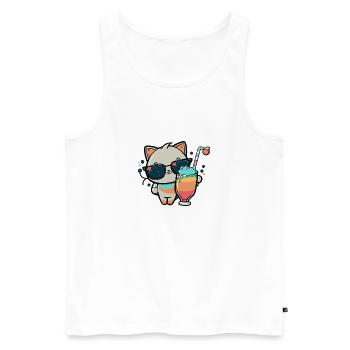 Le chat le plus cool de la plage - Débardeur bio Premium Homme - blanc - Devant - Michal (187cm)