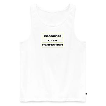 Progrss over Perfection - Men's Premium Organic Tank Top - white - Front - Michal (187cm)
