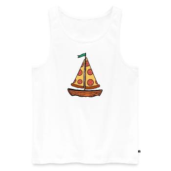 Ahoy Sea Sailboat Boat with Salami Pizza Sail - Men's Premium Organic Tank Top - white - Front - Michal (187cm)