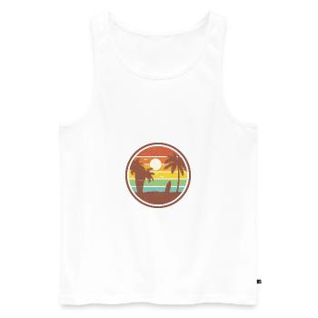 Paysage de plage avec palmiers et planche de surf - Débardeur bio Premium Homme - blanc - Devant - Michal (187cm)