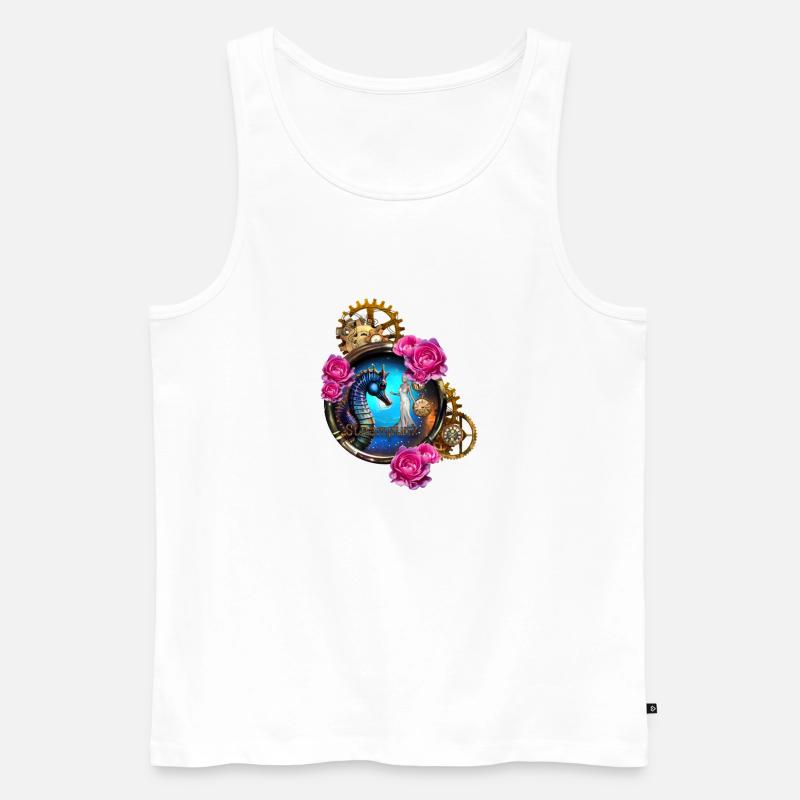 Schönes Steampunk-Design mit Seepferdchen - Männer Premium Bio Tank Top - Weiß