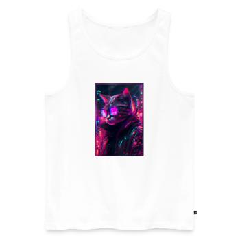 Techno Cat Japon Neon City Art - Débardeur bio Premium Homme - blanc - Devant - AI Model Male 178 light (178cm)