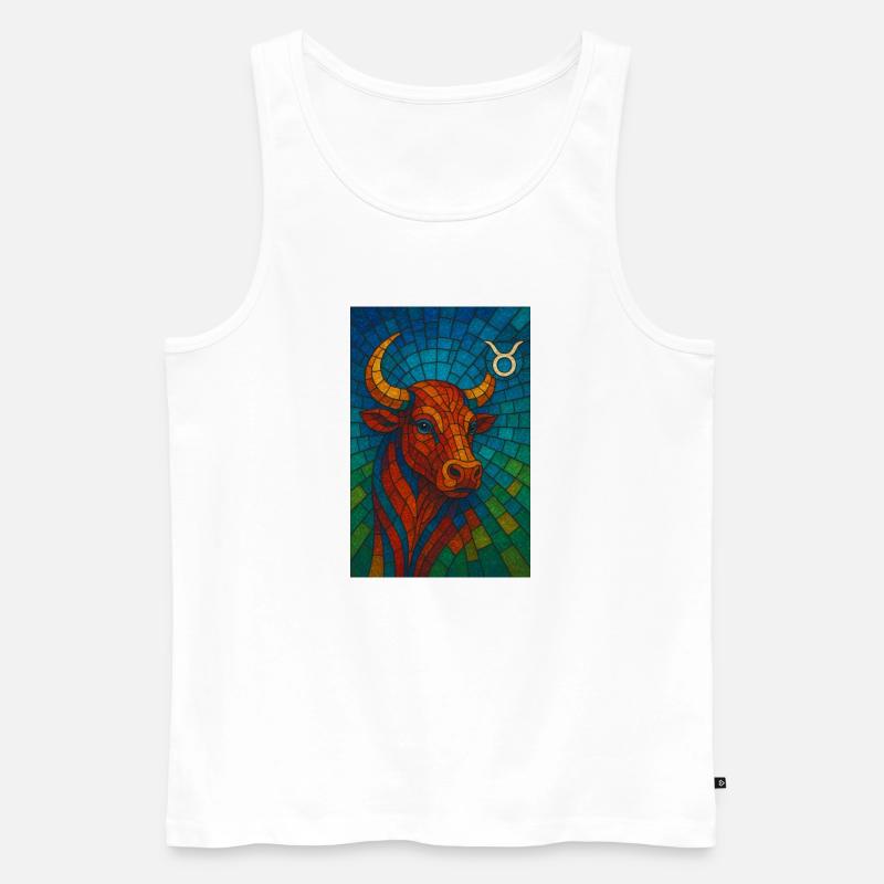 Taurus Stier – Buntes Glasmosaik Sternzeichen - Männer Premium Bio Tank Top - Weiß