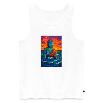 Ruhiger Buddha bei Sonnenuntergang - Männer Premium Bio Tank Top - Weiß - Vorne - Michal (187cm)