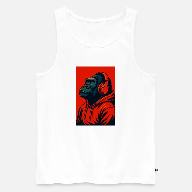 Gorilla im Kapuzenpullover mit Kopfhörern - Männer Premium Bio Tank Top - Weiß
