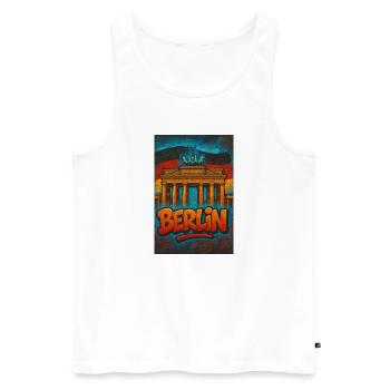 Grafiti Berlin T-shirt with Brandenburg Gate - Men's Premium Organic Tank Top - white - Front - AI Model Male 178 light (178cm)