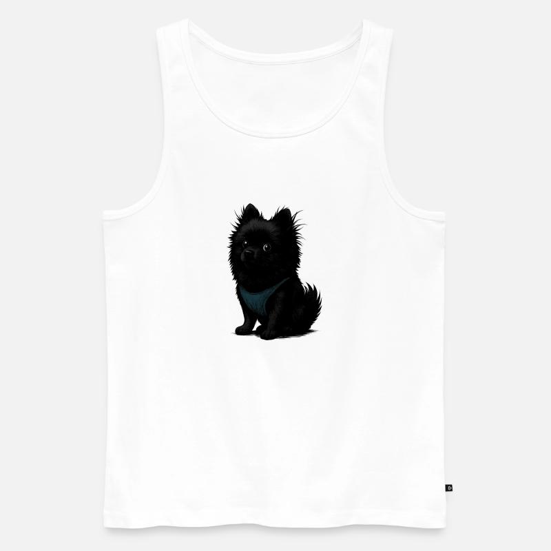 Schwarzer Spitz Hund mit blauer Weste - Männer Premium Bio Tank Top - Weiß