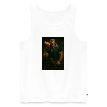 Mechanischer Biker – Blonder Krieger mit Feuerblick - Männer Premium Bio Tank Top - Weiß - Vorne - AI Model Male 178 light (178cm)
