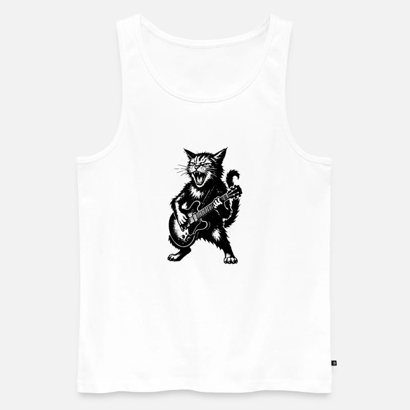 Wütige Katze mit E-Gitarre - Männer Premium Bio Tank Top - Weiß