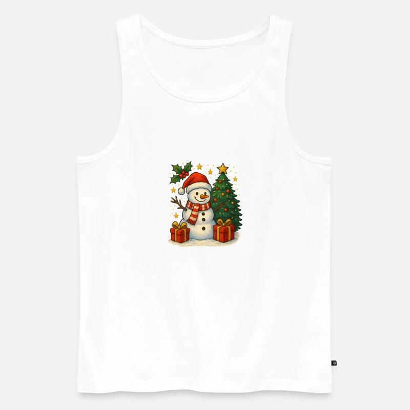 Weihnachtsschneemann mit Baum und Geschenken - Männer Premium Bio Tank Top - Weiß