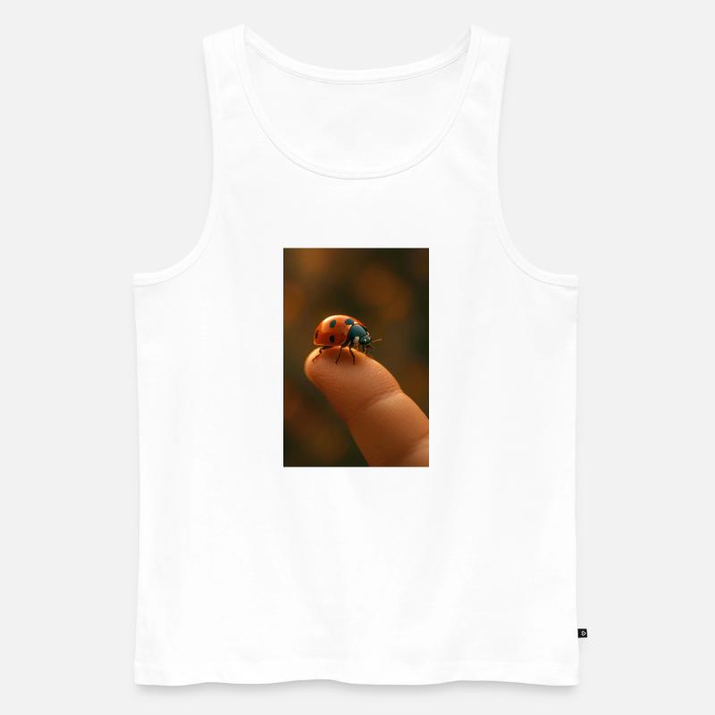 Fingerspitze mit Marienkäfer im Makro - Männer Premium Bio Tank Top - Weiß