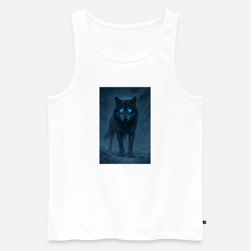 Blauäugiger Wolf in einem Schneesturm - Männer Premium Bio Tank Top - Weiß