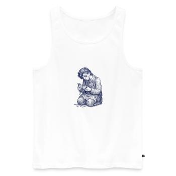 Artisan à genoux | Dessin peint à la main - Débardeur bio Premium Homme - blanc - Devant - AI Model Male 178 light (178cm)