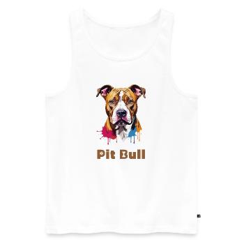 Pitbull Portrait with Paint Splashes - Men's Premium Organic Tank Top - white - Front - AI Model Male 178 light (178cm)