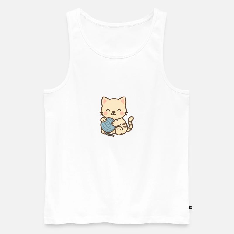 Süßes Kätzchen mit blauem Knäuel - Männer Premium Bio Tank Top - Weiß