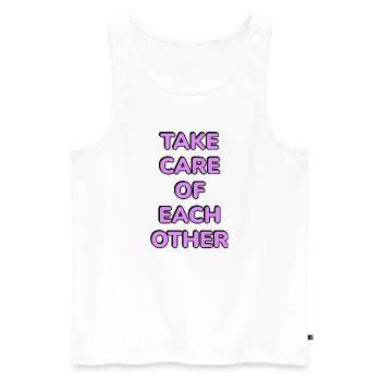 Passt aufeinander auf - Männer Premium Bio Tank Top - Weiß - Vorne - AI Model Male 178 light (178cm)