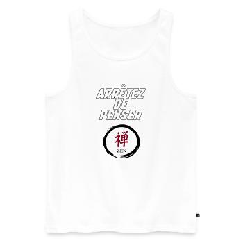 Stop thinking - Men's Premium Organic Tank Top - white - Front - AI Model Male 178 light (178cm)