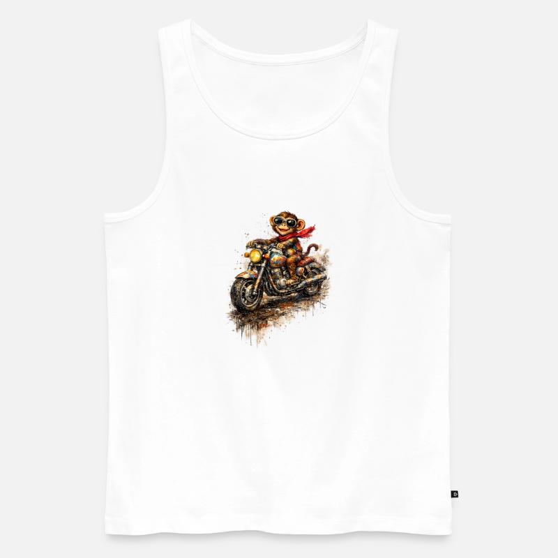 Affe auf bunter Motorradfahrt - Männer Premium Bio Tank Top - Weiß