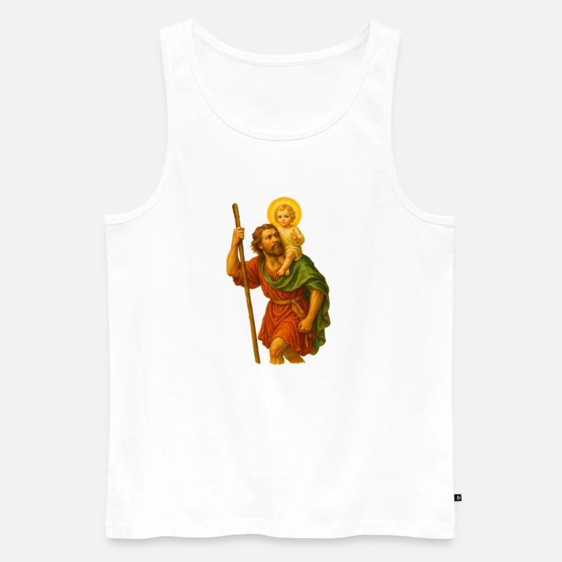 Heiliger Wanderer mit Kind - Männer Premium Bio Tank Top - Weiß