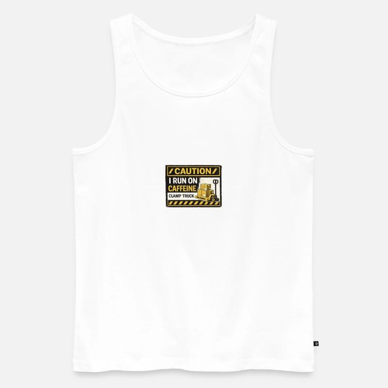 Caffeine Fueled Forklift Patch - Men's Premium Organic Tank Top - white