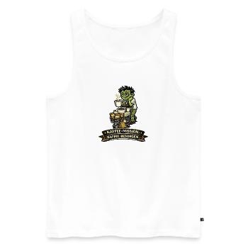 Kaffee-Mission: Zombie Kaffeeheld - Männer Premium Bio Tank Top - Weiß - Vorne - AI Model Male 178 light (178cm)