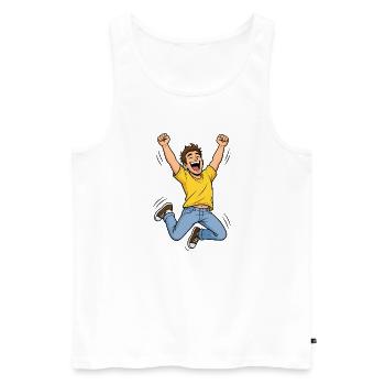 Jubilant Man in the Jump – Comic Winner Success - Men's Premium Organic Tank Top - white - Front - Michal (187cm)