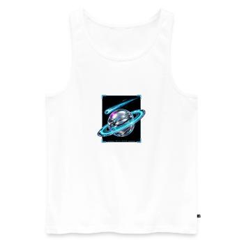 Saturn's neon Orb - Men's Premium Organic Tank Top - white - Front - Michal (187cm)