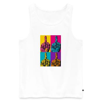 Doigt de main Pop Art à quatre couleurs - Débardeur bio Premium Homme - blanc - Devant - Michal (187cm)