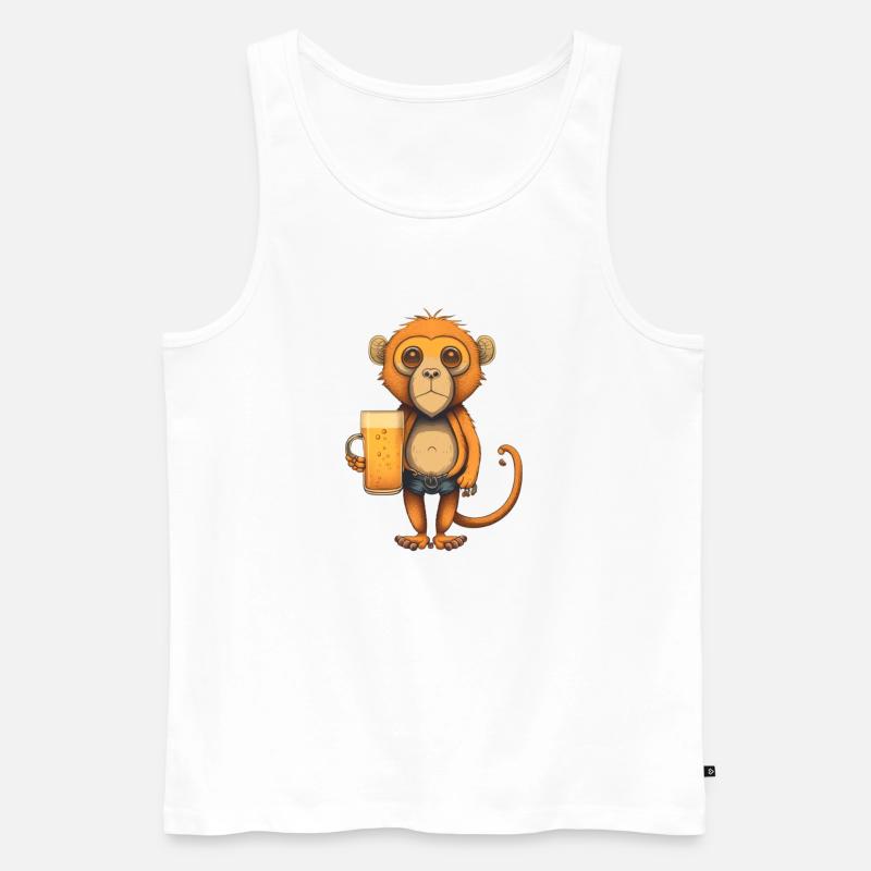 Lustiger Affe mit Bier - Männer Premium Bio Tank Top - Weiß