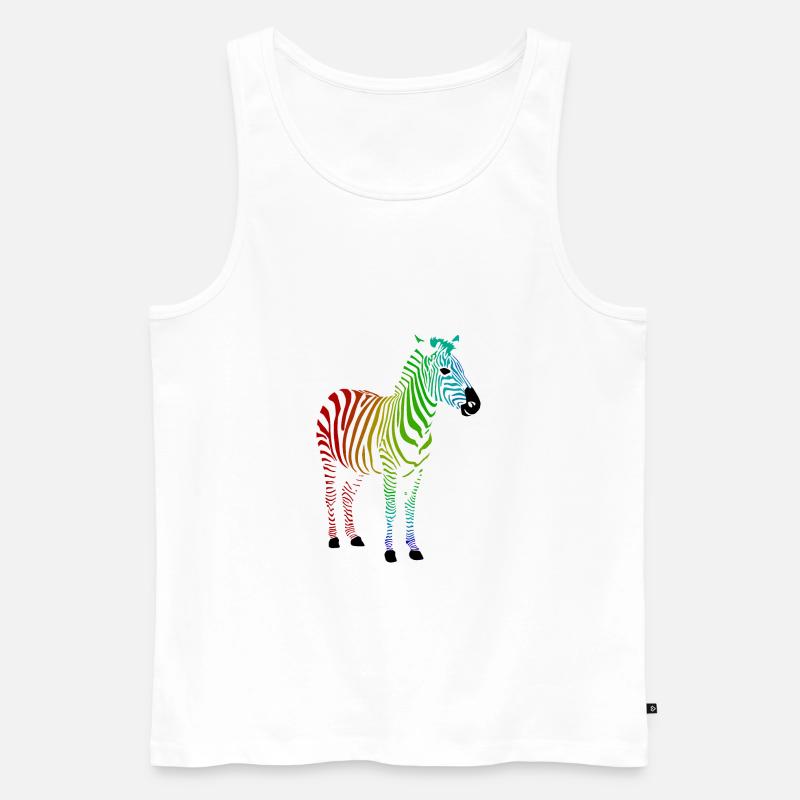Zebra mit farbenfrohen Regenbogen Streifen - Männer Premium Bio Tank Top - Weiß