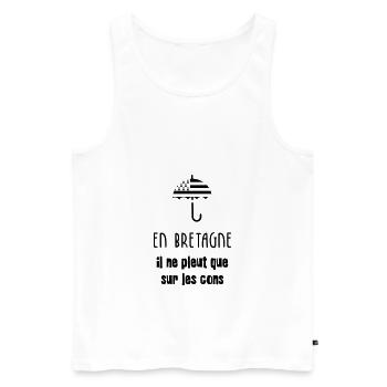 En Bretagne, il ne peut que sur les cons ! - Débardeur bio Premium Homme - blanc - Devant - Michal (187cm)