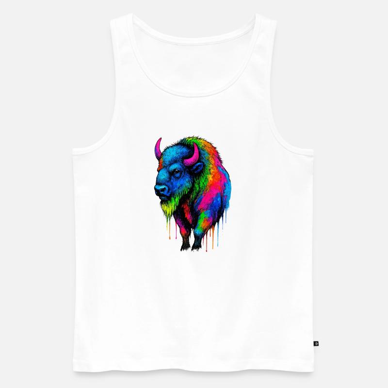 Bunter Bison Farbexplosion - Männer Premium Bio Tank Top - Weiß
