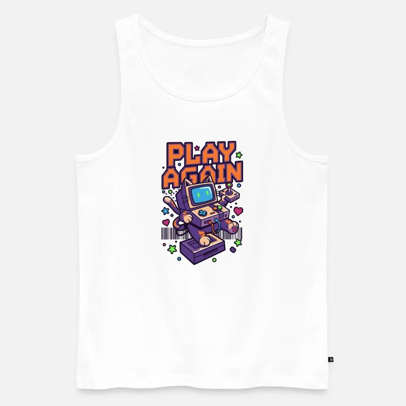Play Again: Retro Katzen-Arcade - Männer Premium Bio Tank Top - Weiß
