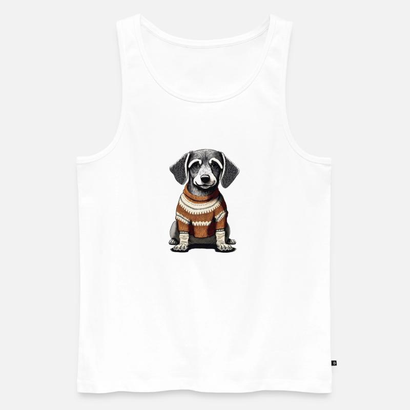 Hund mit Pullover - Männer Premium Bio Tank Top - Weiß